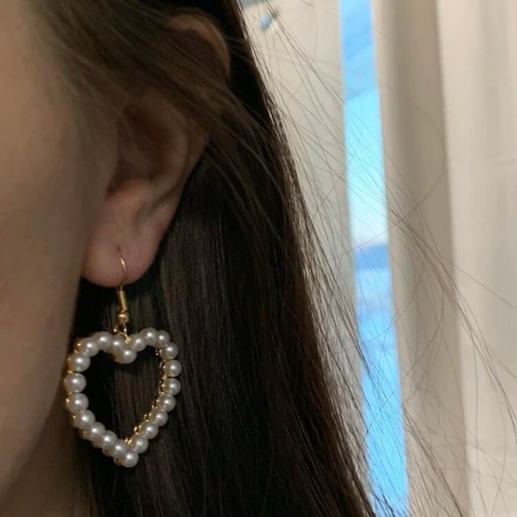 Pearl Embellished Heart Earrings | Romantic Statement Jewelry | Elegant Studs - Picture 12 of 16